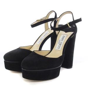パンプス サンダル ストラップ スエード プラットフォーム ハイヒール 36 ブラック