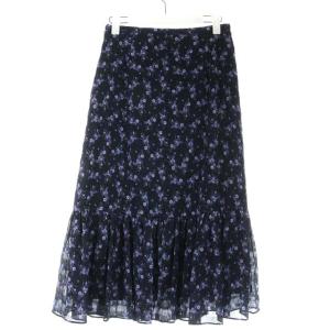 LANVIN en Bleu シフォンフラワースカート フレアスカート ロング 花柄 38 M 紺 ネイビー