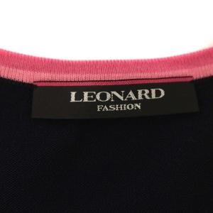 LEONARD FASHION ニット カットソー 花柄 シースルー ラインストーン 長袖 40 ネイビー