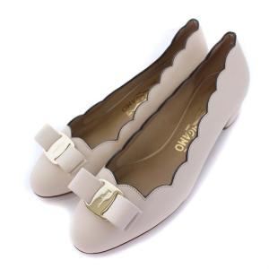 シェルスカラップ ヴァラ パンプス チャンキーヒール レザー 24cm ピンクベージュ
