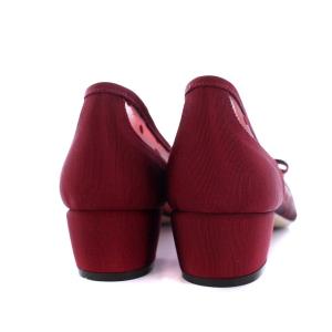 Salvatore Ferragamo パンプス ヴァラ  ドット チャンキーヒール リボン シースルー 24.5cm レッド