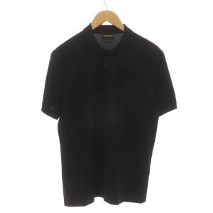 近年モデル ポロシャツ 半袖 刺繍 イタリア製 48 M 黒 ブラック