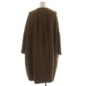 CLANE ノーカラーコート ロング丈 シングル タック入り ウール混 1 ブラウン
