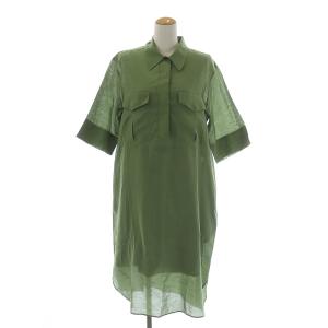 21SS シャツワンピース ひざ丈 五分袖 ペチコート シルク混 コットン 2 カーキ グリーン