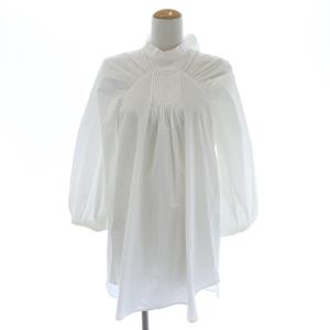 21AW Cottonタイプライター バックリボンチュニック ブラウス シャツ ハイネック 七分袖 ボリュームスリーブ コットン