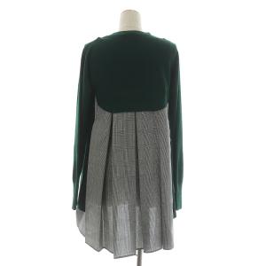 ENFOLD 21AW ニットレイヤード プリーツプルオーバー ワンピース ひざ丈 クルーネック チェック グリーン