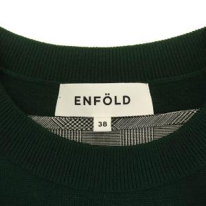 ENFOLD 21AW ニットレイヤード プリーツプルオーバー ワンピース ひざ丈 クルーネック チェック グリーン