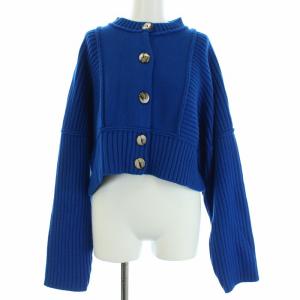 22SS ウールリブショートカーディガン 38 ブルー