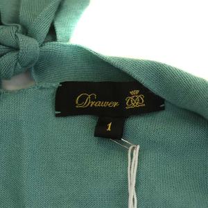 Drawer 18Gカシミヤシルクバックリボンニット セーター Vネック 長袖 絹混 1 S 緑 グリーン
