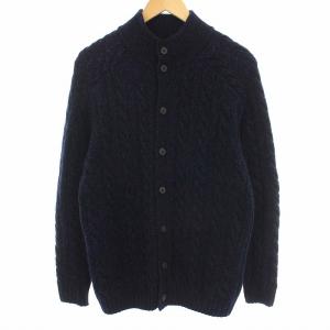 カーディガン ニット ケーブル編み 長袖 カシミヤ混 M ネイビー