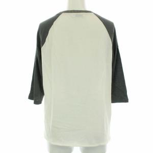 SAINT LAURENT PARIS 2018年製 Tシャツ カットソー ラグランスリーブ 七分袖 ダメージ加工 ロゴプリント XS ホワイト グレー