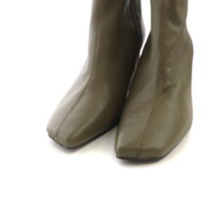 Ameri VINTAGE WOOD CIRCLE HEEL BOOTS ショートブーツ スクエアトゥ ラムレザー L カーキ