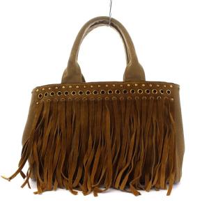 PRADA カナパ フリンジ トートバッグ ハンドバッグ キャンバス スエード スタッズ ブラウン