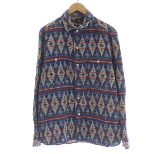 カジュアルシャツ 長袖 ネイティブ柄 総柄 麻 リネン 48 マルチカラー