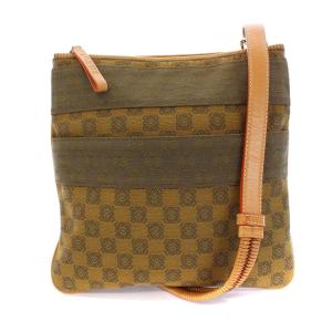 ショルダーバッグ アナグラム 総柄 キャンバス レザー カーキ