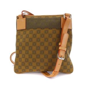 LOEWE ショルダーバッグ アナグラム 総柄 キャンバス レザー カーキ