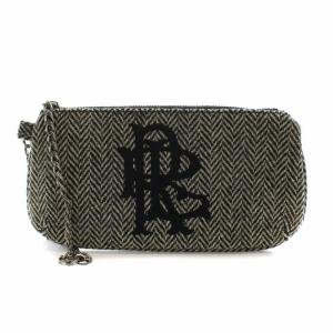 ポーチ チェーン ツイード ヘリンボーン柄 刺繍 ウール ブラック ホワイト