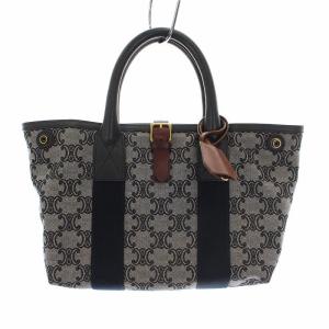 CELINE ハンドバッグ マカダム柄 キャンバス レザー ネイビー グレー