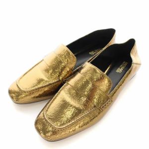 ローファー スリッポン スクエアトゥ レザー 靴 シューズ 6.5M ゴールド