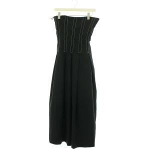 19SS STITCH TUCK DRESS ハイウエストスカート フレア ひざ丈 M ブラック
