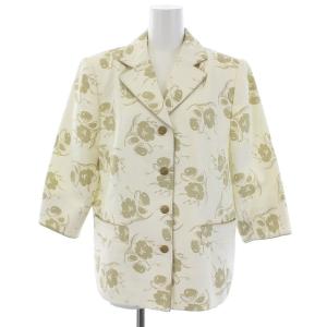 Leilian スーツ セットアップ テーラードジャケット ロングスカート 総柄 花柄 L アイボリー カーキ