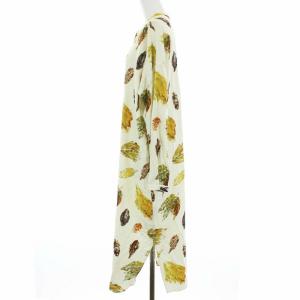 GALERIE VIE 21AW ワンピース ロング マキシ バンドカラー 長袖 リーフプリント 36 アイボリー イエロー