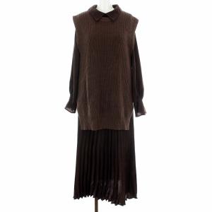 19AW VEST WITH PLEATS DRESS ドッキング ワンピース プリーツ ロング 長袖