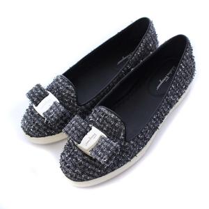 19AW ヴァラ NOVELLO T フラットシューズ ツイード リボン 23.5cm グレー