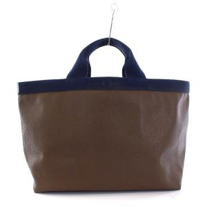 Hervé Chapelier GPライン リュクス スクエア ハンドバッグ 茶 紺