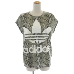 by HYKE カットソー フレンチスリーブ パイソン柄 プリント ロゴ S グレー カーキ