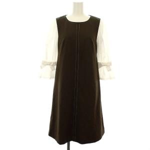 20年製 ワンピース 七分袖 リボン ひざ丈 38 M 茶 ブラウン