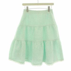 M'S GRACY 21年製 フレアスカート ツイード ひざ丈 フリンジ 38 ミントグリーン ホワイト