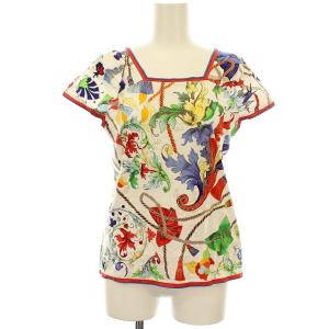 カットソー 花柄 フレンチスリーブ 半袖 M 白 ホワイト