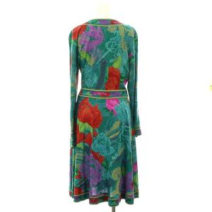 LEONARD FASHION ワンピース 花柄 シルク混 M グリーン