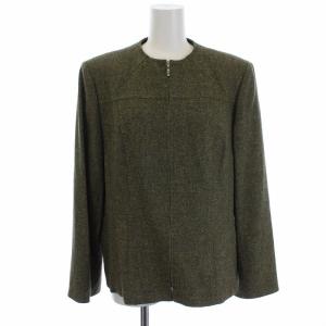 Leilian スーツ セットアップ 上下 ノーカラージャケット ジップアップ タイトスカート ミモレ丈 ウール シルク 日本製 13+ XL