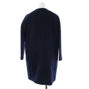 Deuxieme Classe ノーカラーコート アウター ロング ミドル ウール 36 S ネイビー