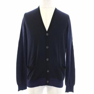 カーディガン ニット アルパカ混 切替 長袖 M 紺 ネイビー 黒 ブラック