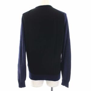 LANVIN カーディガン ニット アルパカ混 切替 長袖 M 紺 ネイビー 黒 ブラック