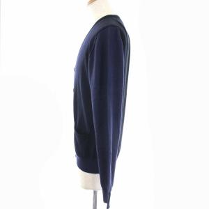 LANVIN カーディガン ニット アルパカ混 切替 長袖 M 紺 ネイビー 黒 ブラック