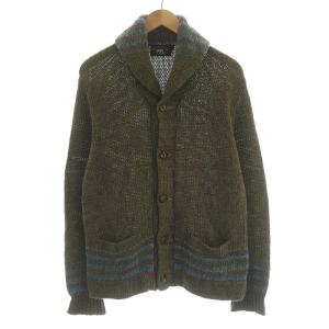 ラルフローレン カーディガン ニット ショールカラー 長袖 麻 リネン ウール混 M カーキ 青 ブルー