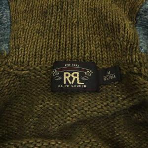 RRL ラルフローレン カーディガン ニット ショールカラー 長袖 麻 リネン ウール混 M カーキ 青 ブルー