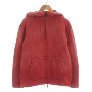 パーカー 中綿 キルティング プルオーバー ハーフジップ フード 長袖 コットン S レッド