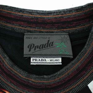 PRADA 14SS アロハ フラガール Tシャツ クルーネック 半袖 コットン シルク S ブラック