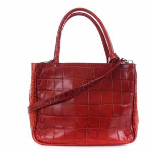 FURLA ショルダーバッグ ハンドバッグ 2way クロコ 型押しレザー レッド