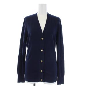 長袖 ニットカーディガン Vネック ロゴボタン S ネイビー