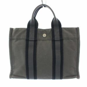 HERMES フールトゥPM トートバッグ ハンドバッグ キャンバス グレー 黒 ブラック