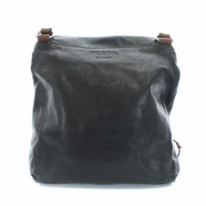 PRADA ショルダーバッグ レザー フラップ ロゴ型押し 黒 ブラック 茶 ブラウン