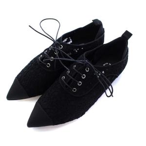 CHANEL レースアップシューズ 総レース ポインテッドトゥ 22.0cm 黒