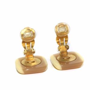 CHANEL ヴィンテージ 01A ココマーク イヤリング スクエア バイカラー ブラウン