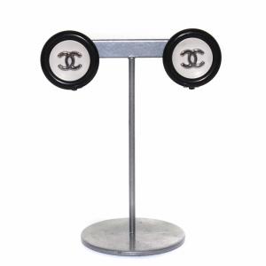 CHANEL ヴィンテージ 96P ココマーク イヤリング サークル ラウンド バイカラー 黒 白